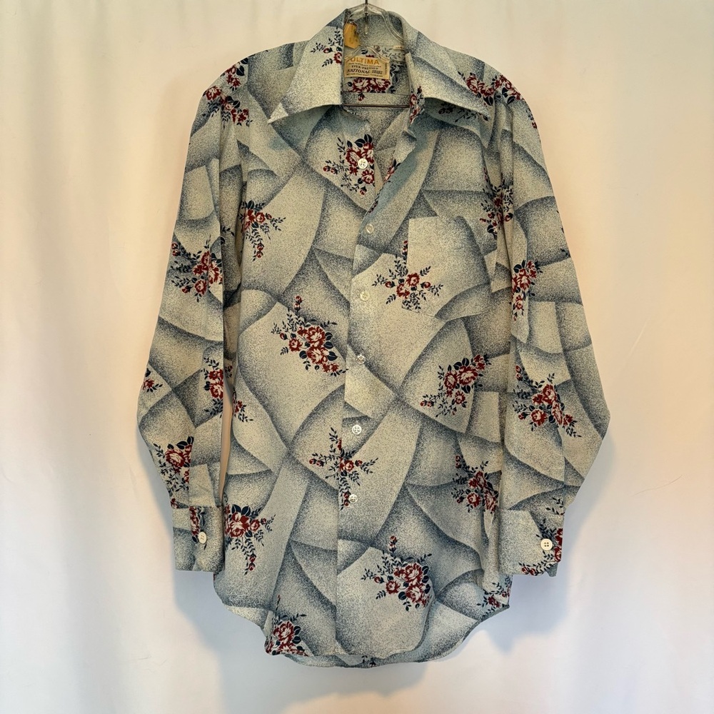 VTG 60s or 70s Ultima disco western retro button up shirt size 15 or small Roses